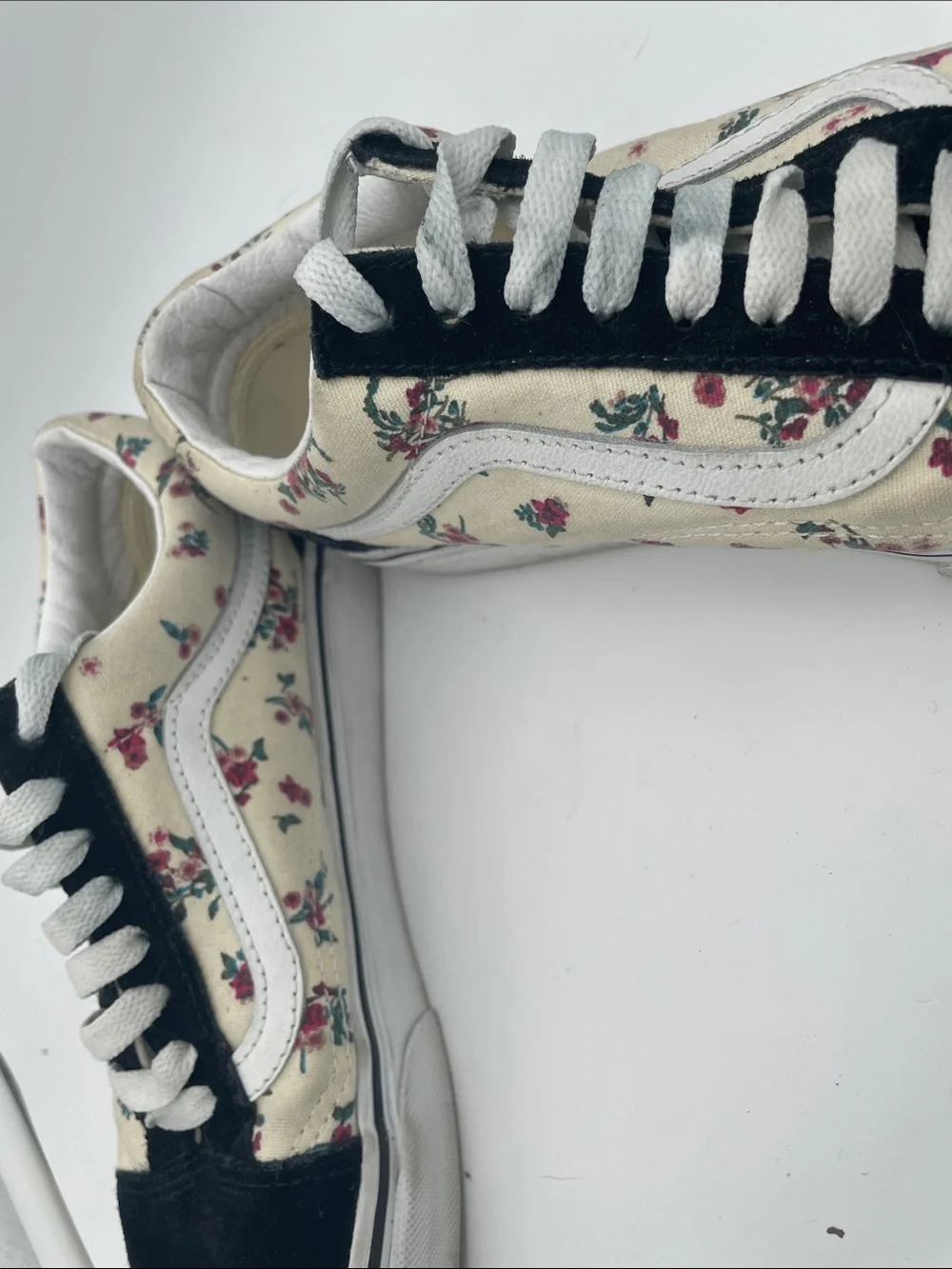 Vans Floral Canvas Low-Top Sneakers with Black Suede Accents